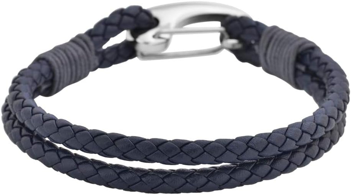  Premium Double Braided Leather Cuff with Stainless Steel Closure