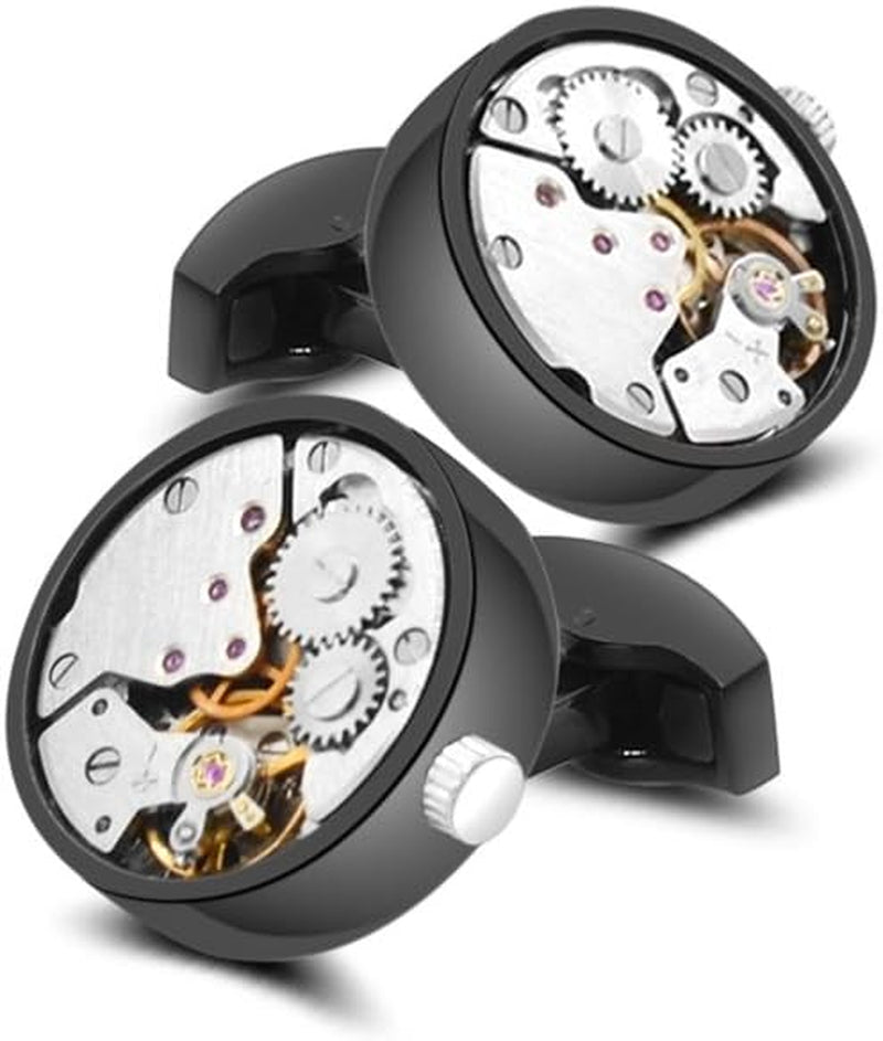 Steampunk Watch Movement Cufflinks for Men - Vintage Gear Design, Perfect for Business and Weddings, Gift Box Included