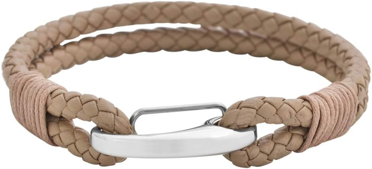  Premium Double Braided Leather Cuff with Stainless Steel Closure