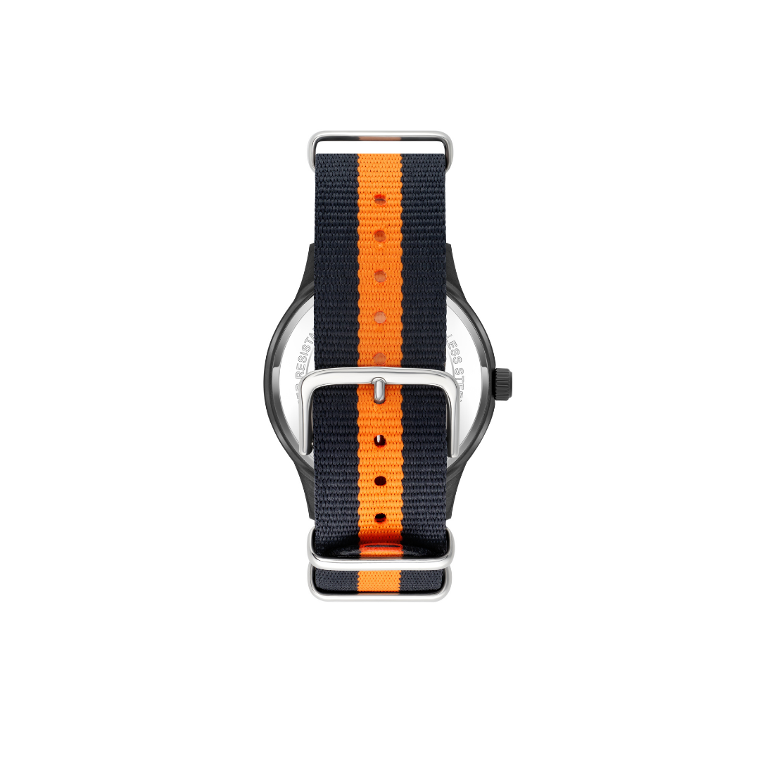 Hilmar | 3 Striped Grey and Orange Nato Strap - Tate Whalun