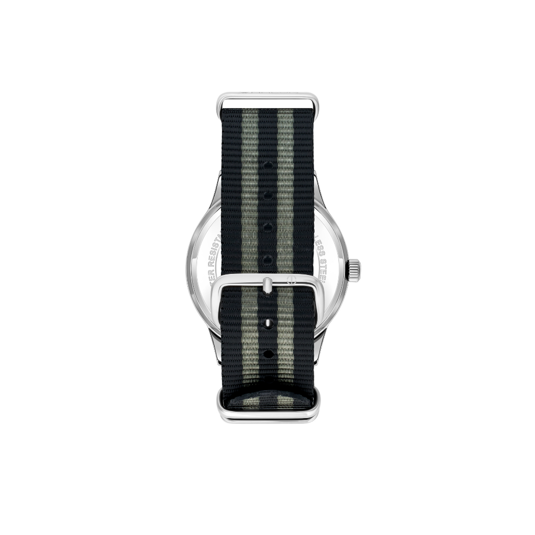 Mass. Avenue |  Black and Grey Striped Nato Strap - Tate Whalun