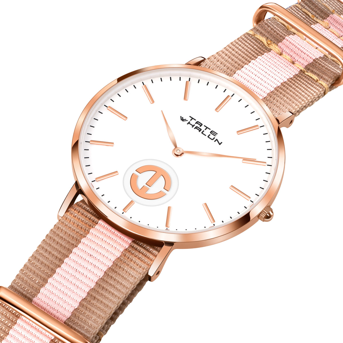 Berkshire Rose | Beige and Pink Striped Nato - Tate Whalun