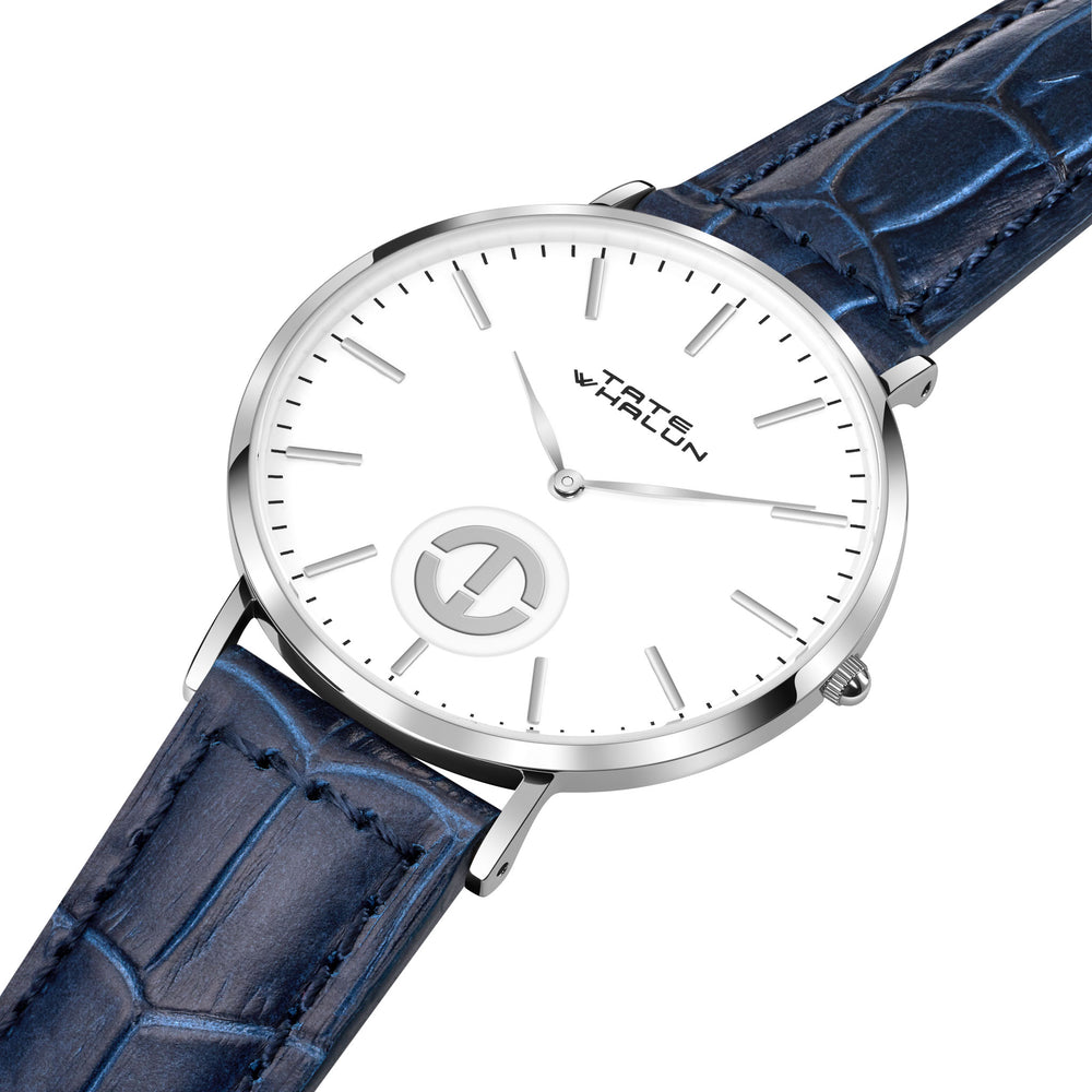 Berkshire Silver | Navy Blue Croc Leather Strap - Tate Whalun