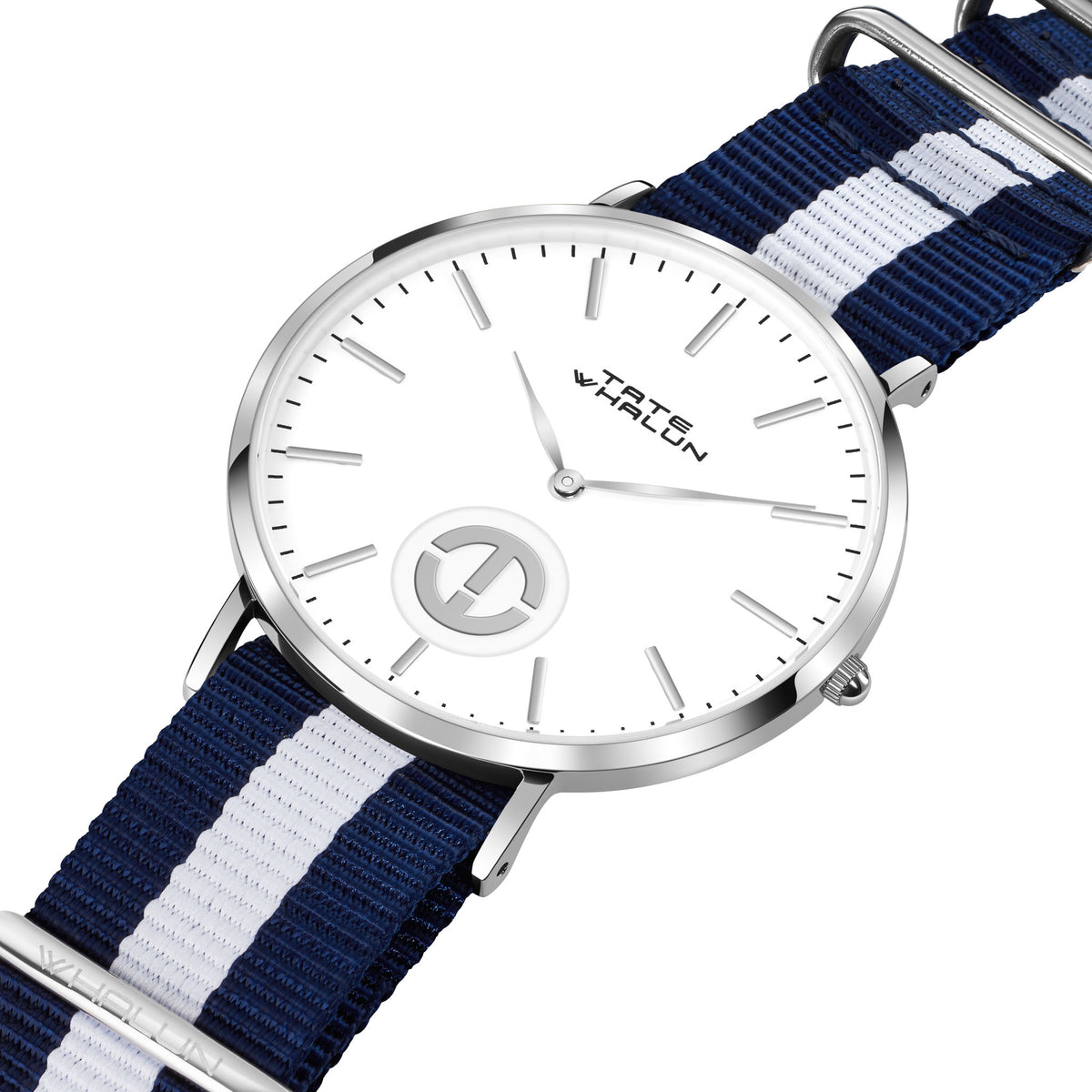 Berkshire Silver | Navy Blue and White Striped Nato - Tate Whalun