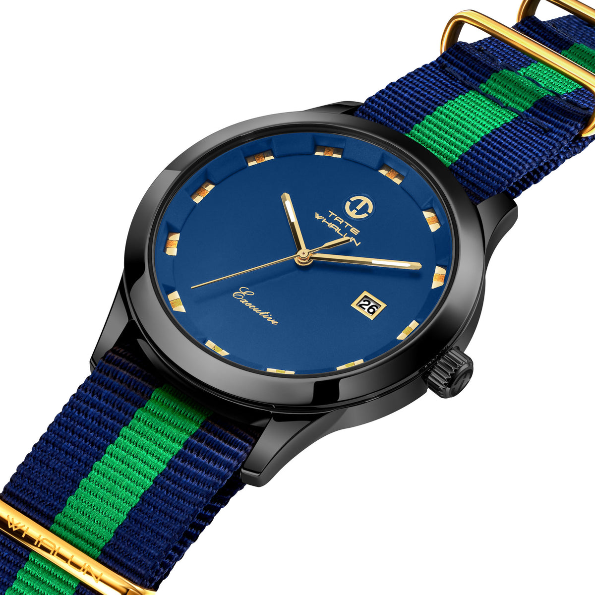 Benning | Navy Blue and Green Striped Nato - Tate Whalun