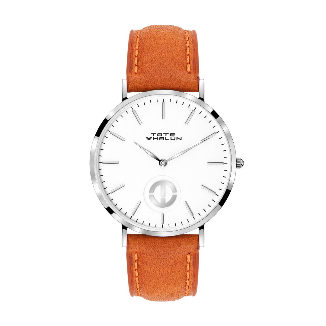 Berkshire Silver | Orange Leather Strap - Tate Whalun