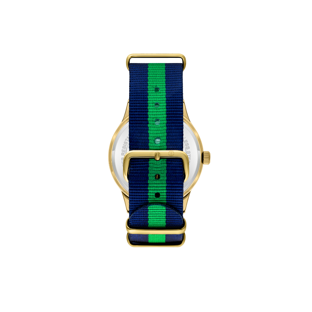 Metropolitan | 3 Stripe Navy Blue and Green Nato Strap - Tate Whalun