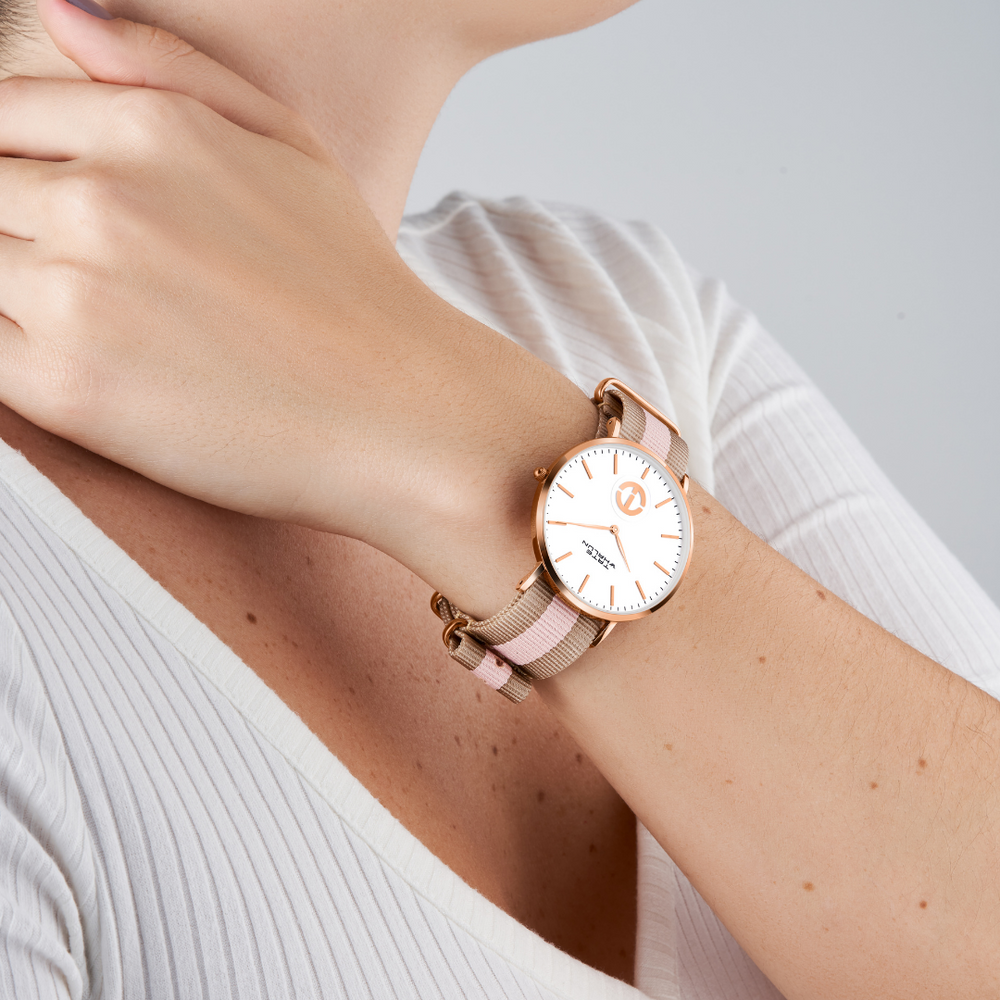 Berkshire Rose | Beige and Pink Striped Nato - Tate Whalun