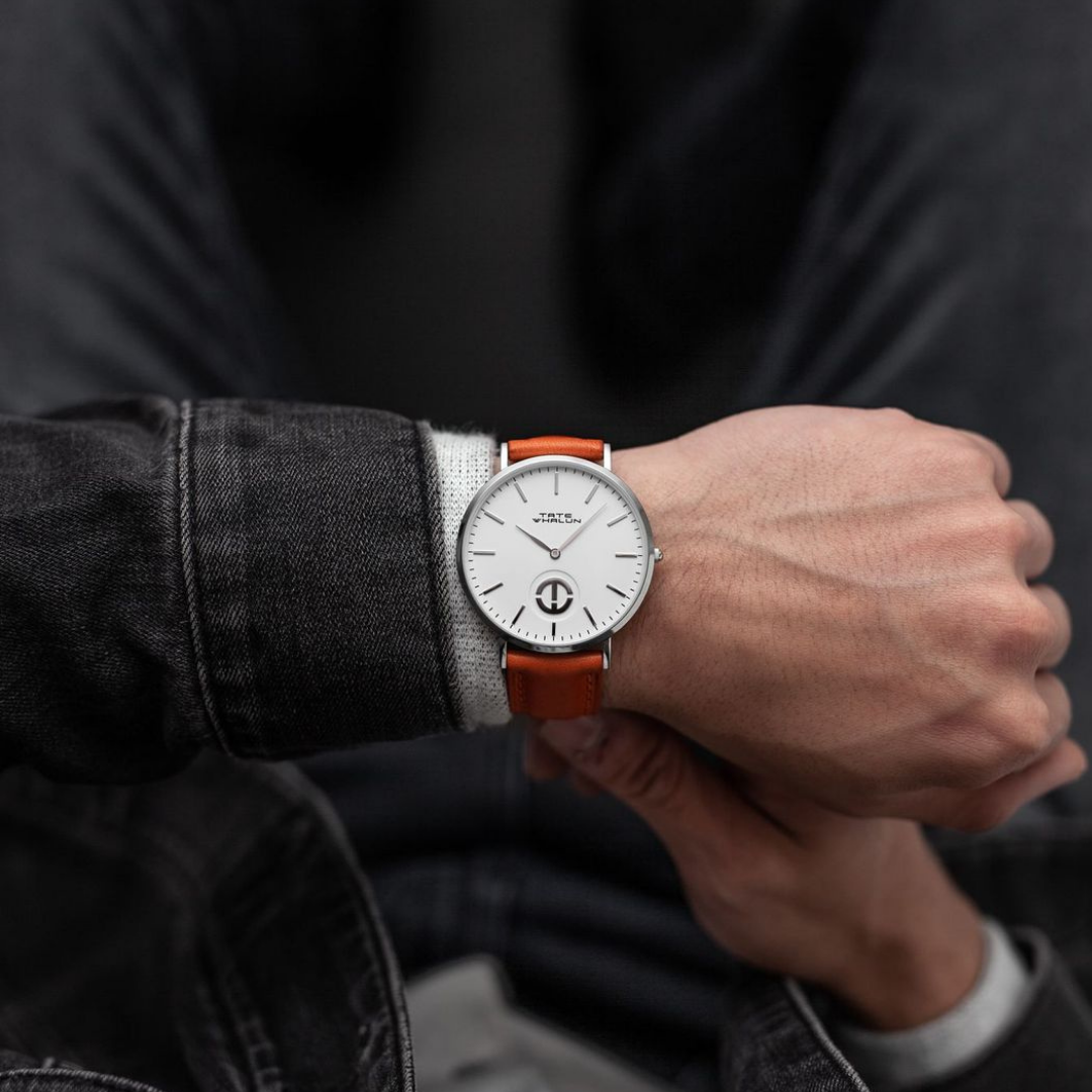 Berkshire Silver | Orange Leather Strap - Tate Whalun