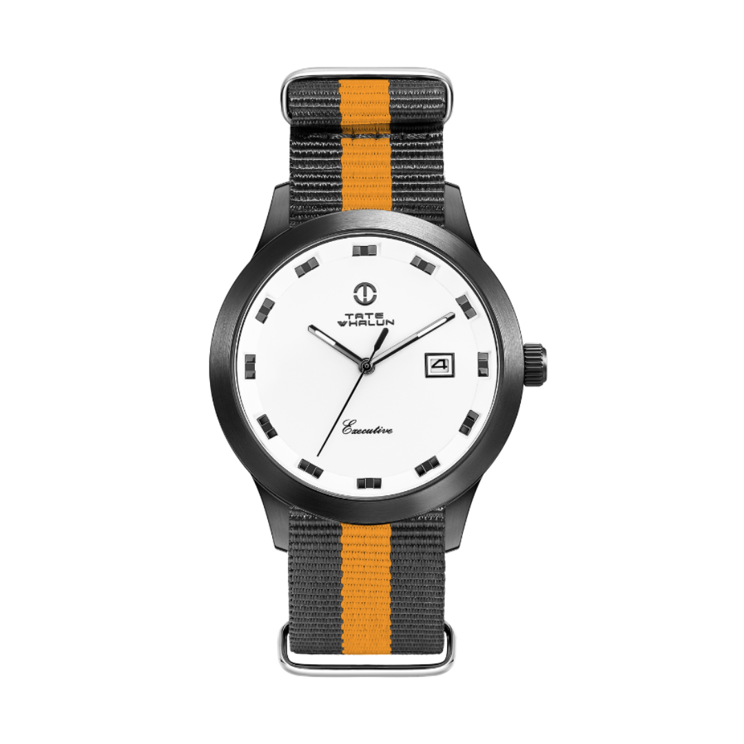 Executive - 3 Striped Grey and Orange Nato Strap - Tate Whalun