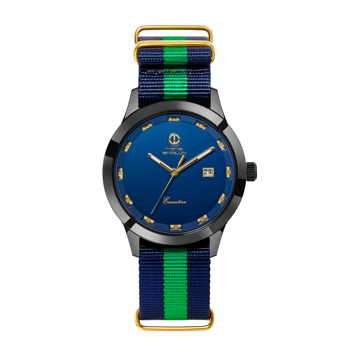 Benning | Navy Blue and Green Striped Nato - Tate Whalun