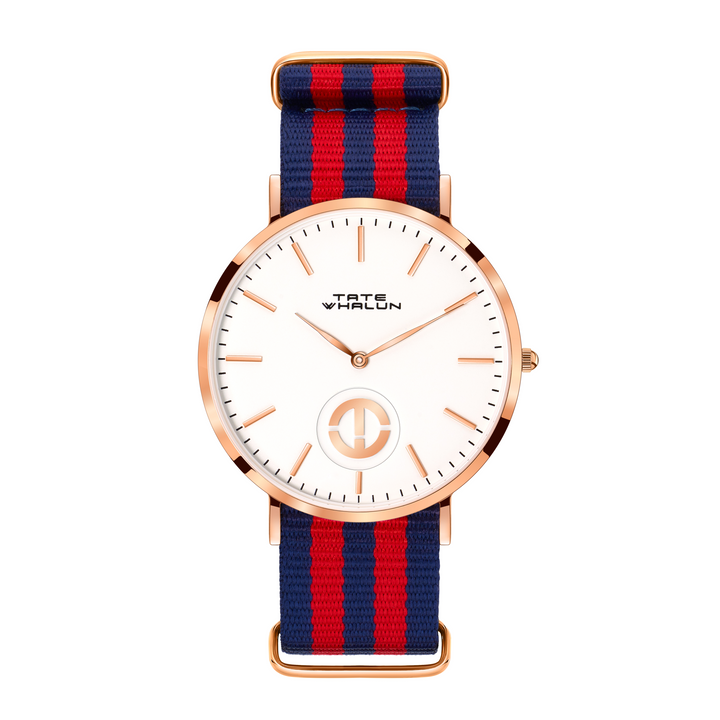 Berkshire Rose | Red and Blue Striped Nato Strap - Tate Whalun