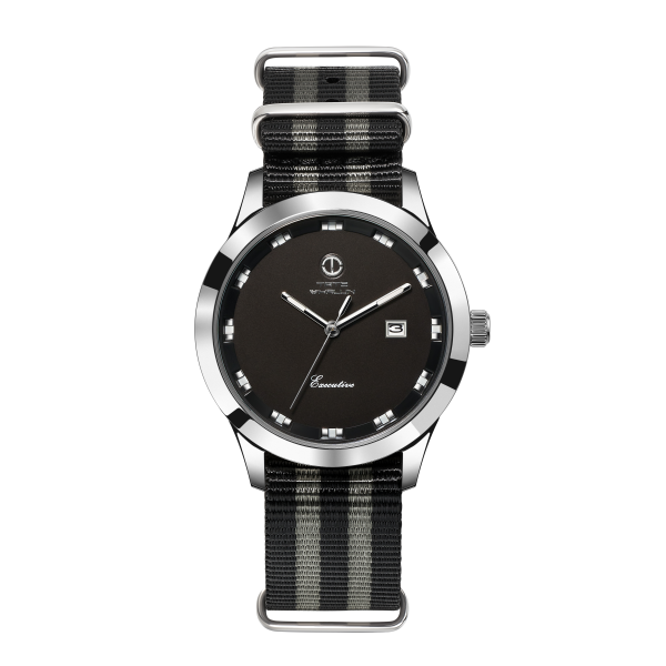 Mass. Avenue |  Black and Grey Striped Nato Strap - Tate Whalun