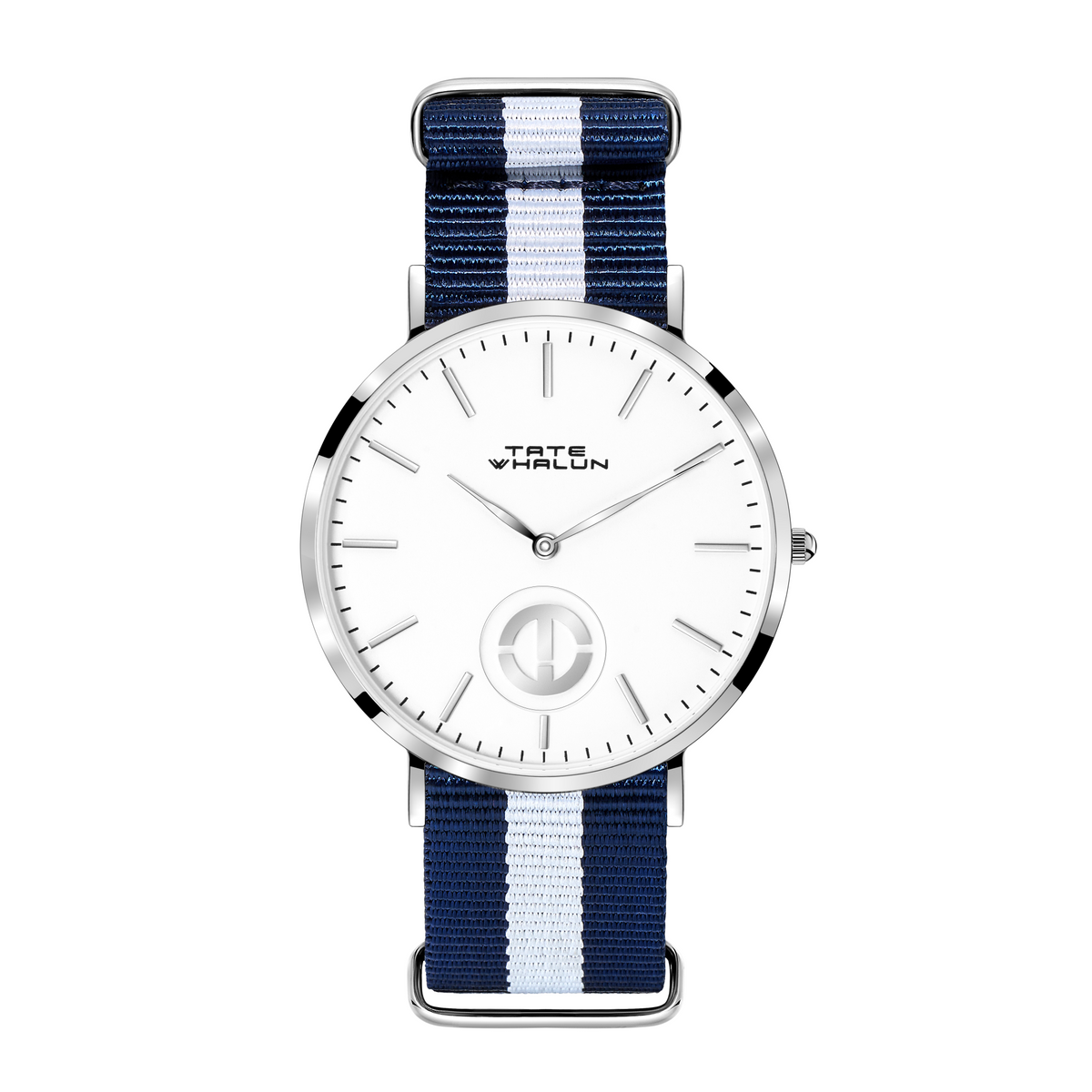 Berkshire Silver | Navy Blue and White Striped Nato - Tate Whalun