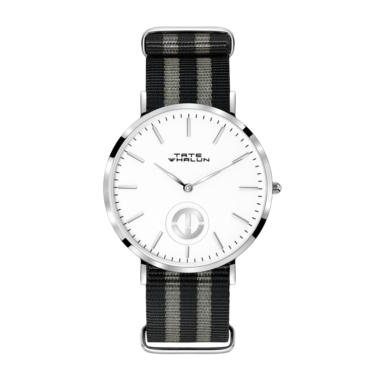 Berkshire Silver | 3 Striped Black and Grey Nato Strap - Tate Whalun