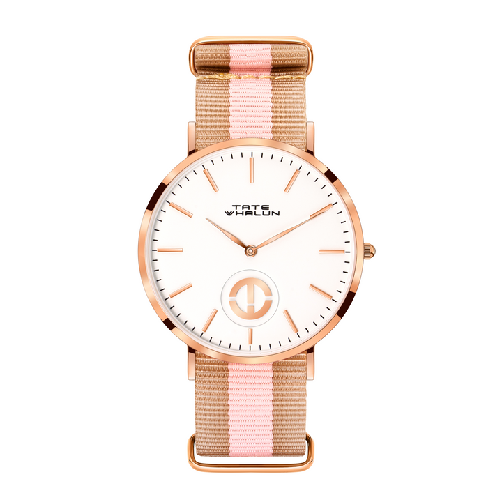 Berkshire Rose | Beige and Pink Striped Nato - Tate Whalun