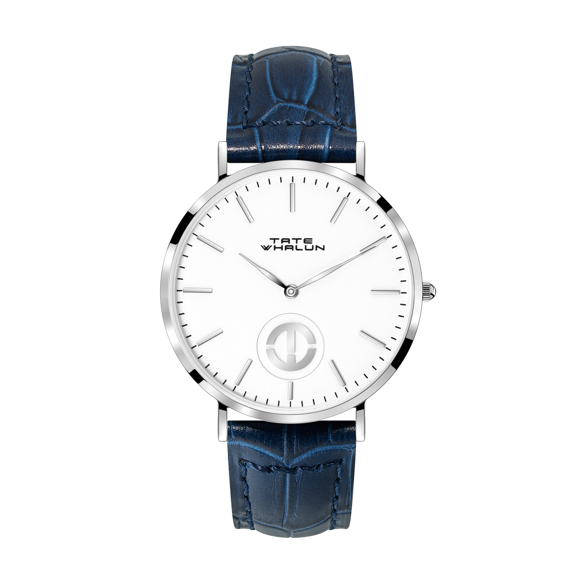 Berkshire Silver | Navy Blue Croc Leather Strap - Tate Whalun